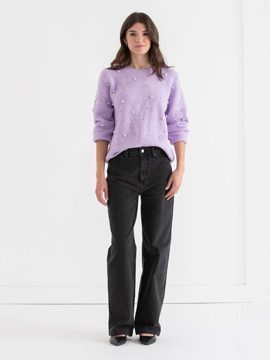 Jeweled Pullover Sweater, Pastel Lilac Jeweled Pullover Sweater, Pastel Lilac