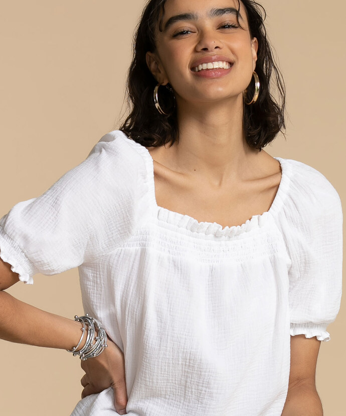 Cotton Puff-Sleeve Blouse Image 2