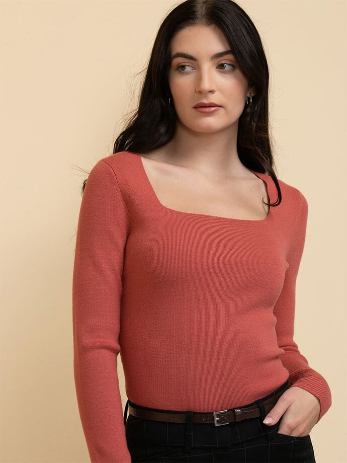 Square Neck Ribbed Sweater Image 1