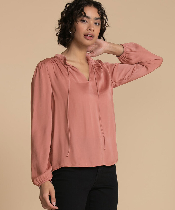 Long Sleeve Tie Neck Blouse Image 1