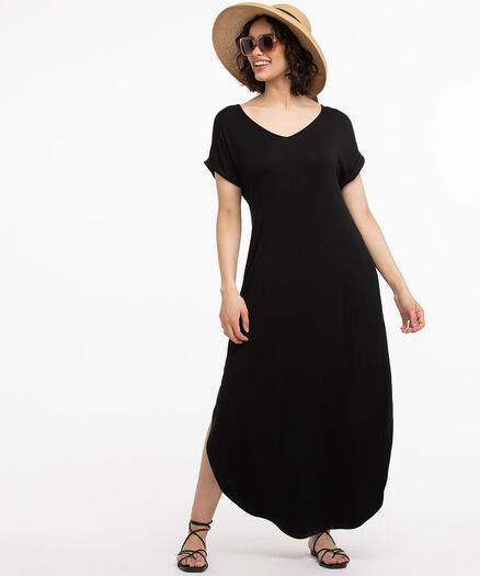 Pocketed T-Shirt Maxi Dress, Black Pocketed T-Shirt Maxi Dress, Black