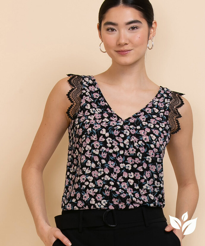 Eco Friendly Sleeveless Blouse with Lace Trim Image 1