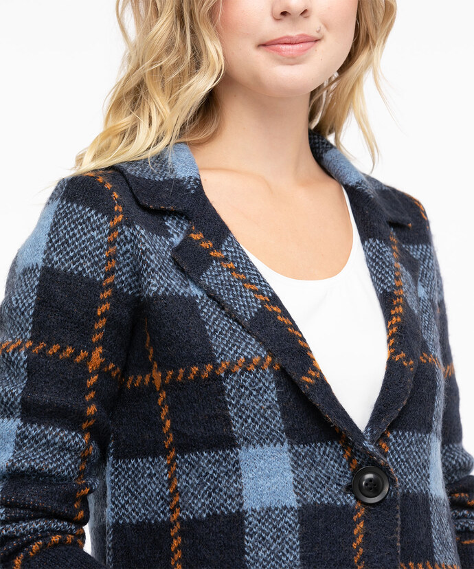 One-Button Plaid Sweater Jacket Image 4