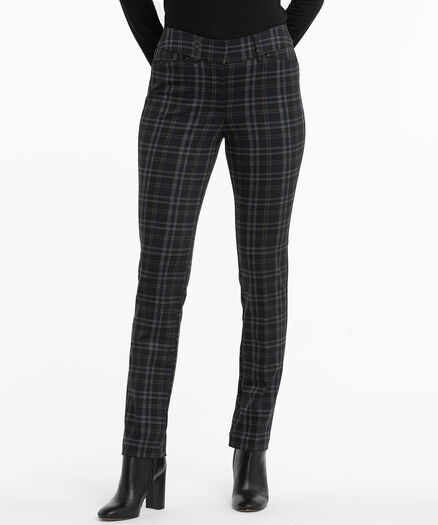 Luxe Ponte Straight Leg Pant in Navy/Brown Plaid, Navy/Brown Plaid