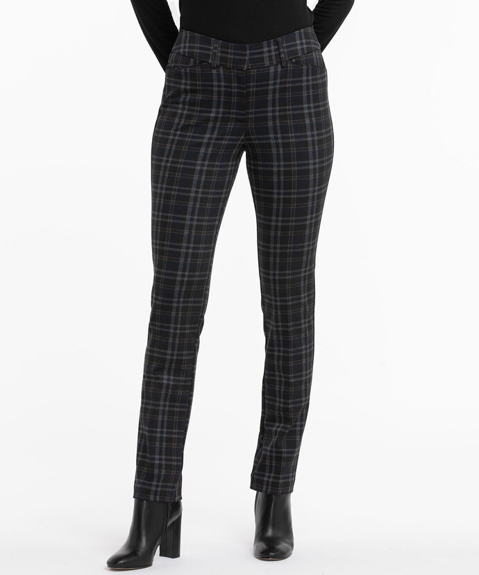 Luxe Ponte Straight Leg Pant in Navy/Brown Plaid Image 1