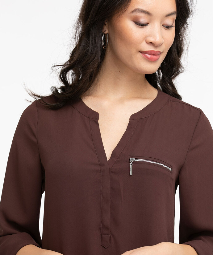 Roll Sleeve Henley Tunic Blouse Image 4