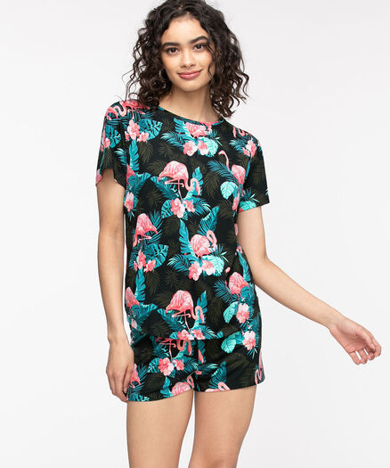 Short Sleeve Flamingo Pajama Top, Flamingo Print
