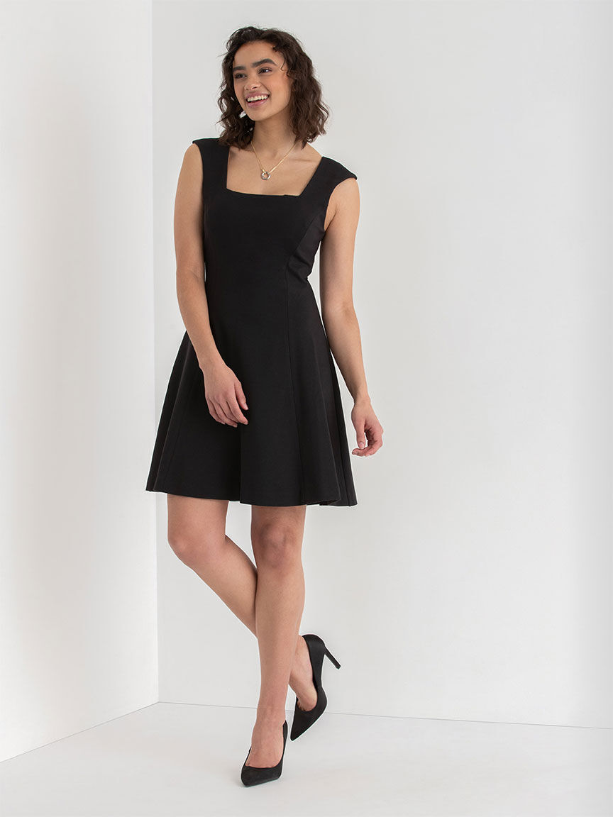 Luxe Ponte Square Neck Fit Flare Dress Ricki s Size 0 Black Colour