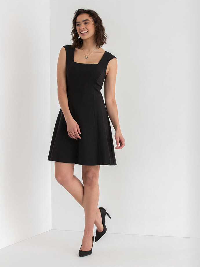 Luxe Ponte Square Neck Fit & Flare Dress Image 3