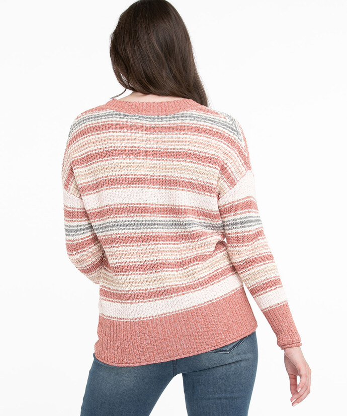 V-Neck Striped Knit Sweater Image 4