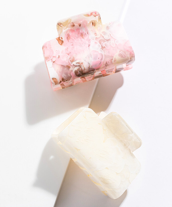 Pink Marble & Cream Square Claw Clip 2-Pack Image 1