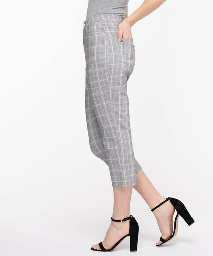 Microtwill Pull-On Crop Pant, Grey/Pink Plaid