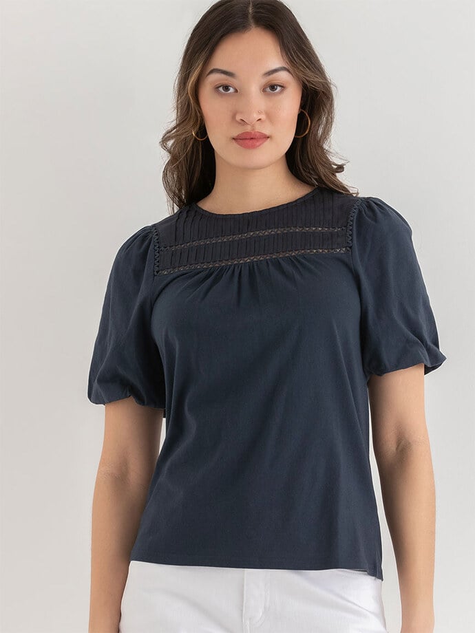 Puff Sleeve Top with Crochet Detail Image 5