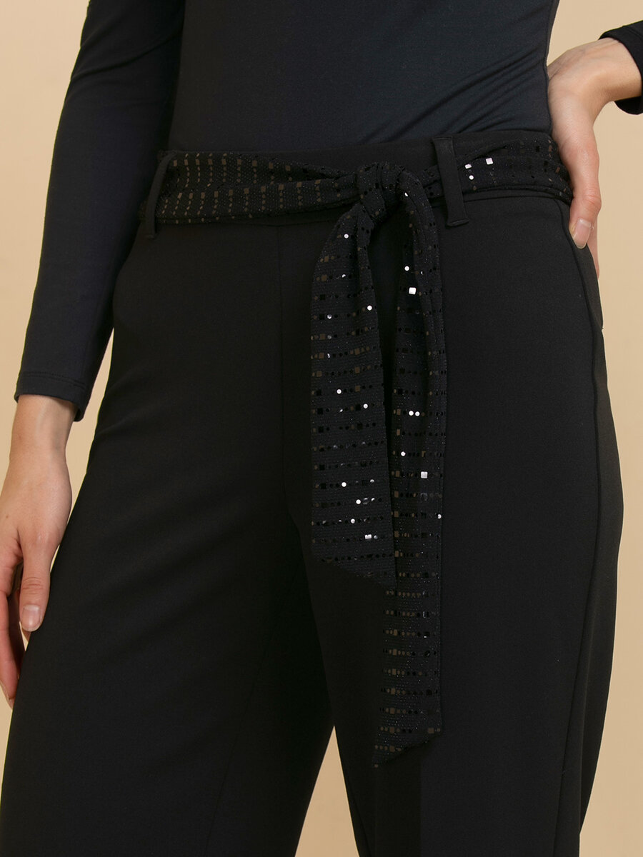 Knit Crepe Wide Leg Pant with Sequin Belt by Jules & Leopold