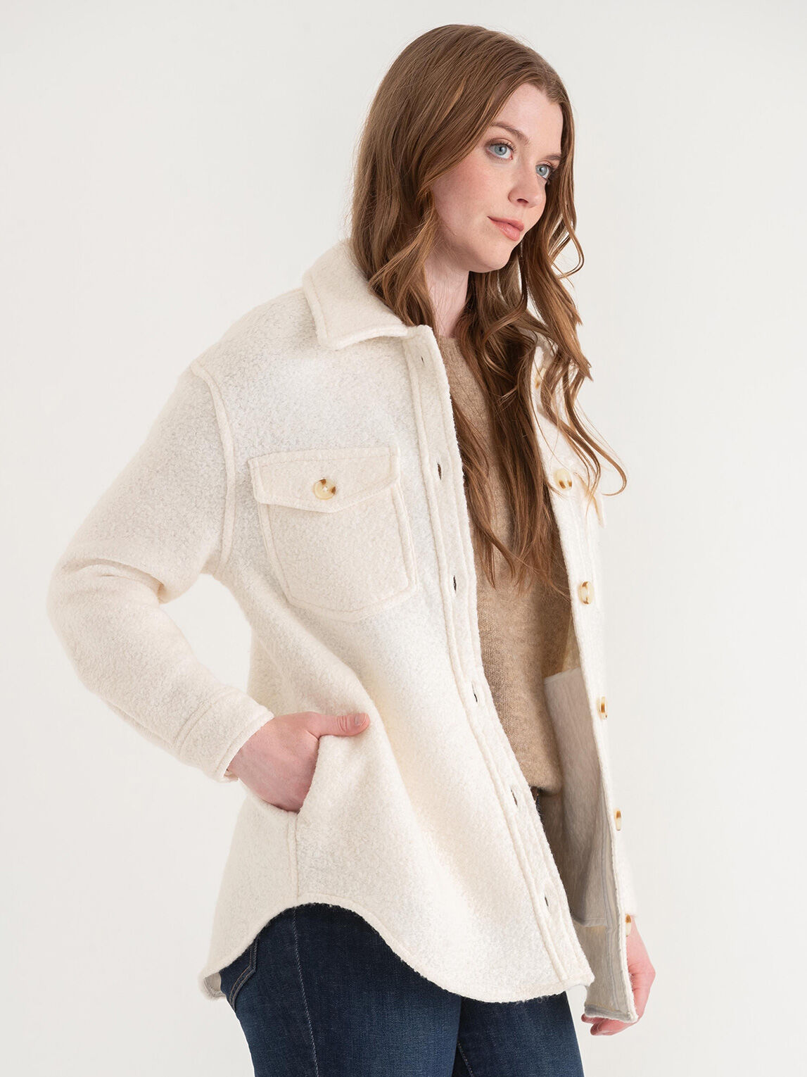 Women's wool shirt jacket top