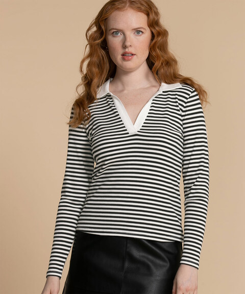 Long Sleeve Striped Collared Top