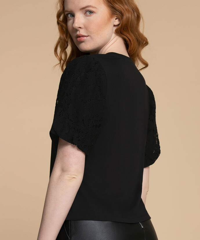 Crew Neck Top with Lace Puff Sleeves Image 4