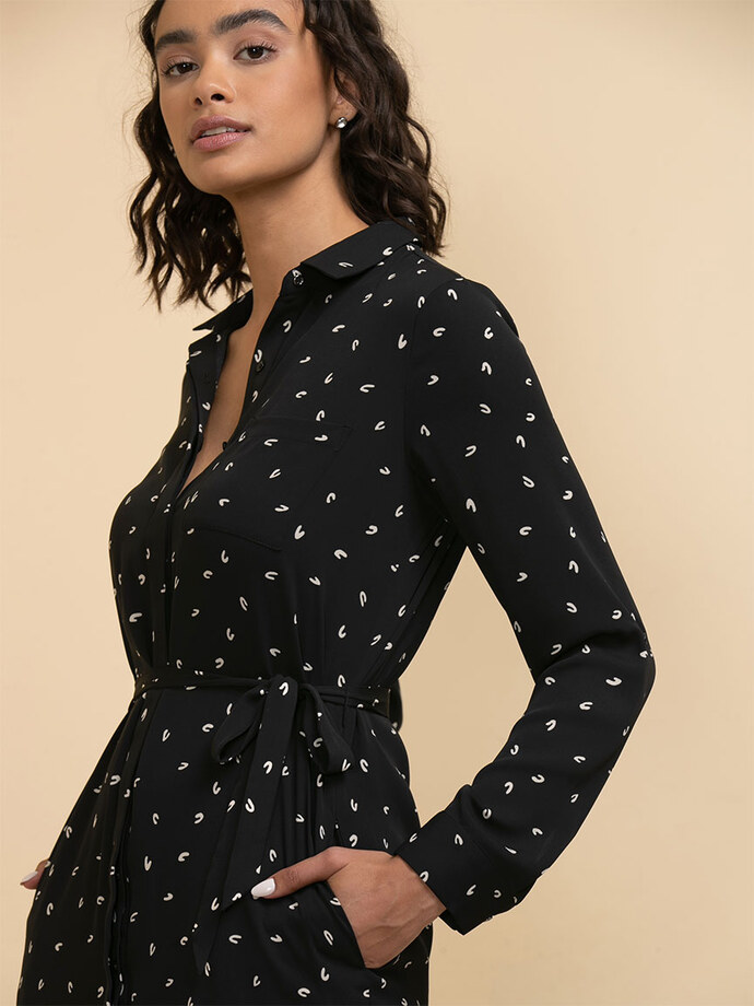 Long Sleeve Shirtdress with Roll Sleeves Image 2