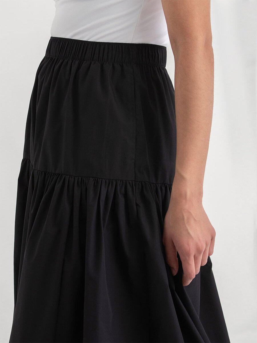 Tiered Poplin Midi Skirt