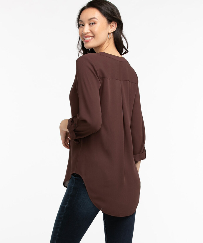 Roll Sleeve Henley Tunic Blouse Image 2
