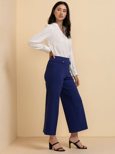 Ponte Pull-On Wide-Leg Crop Pant by Jules & Leopold, Blue