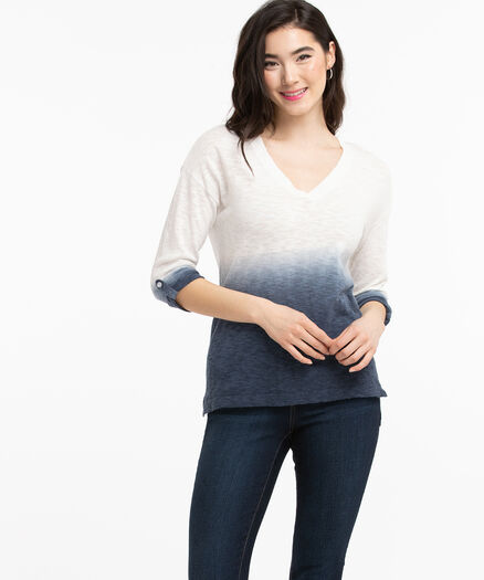 Roll Sleeve Ombre Pullover, Blue/White