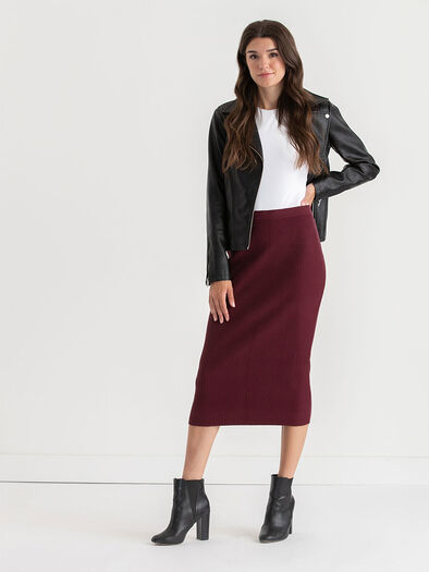 Ribbed Knit Column Midi Skirt, Windsor Wine Ribbed Knit Column Midi Skirt, Windsor Wine