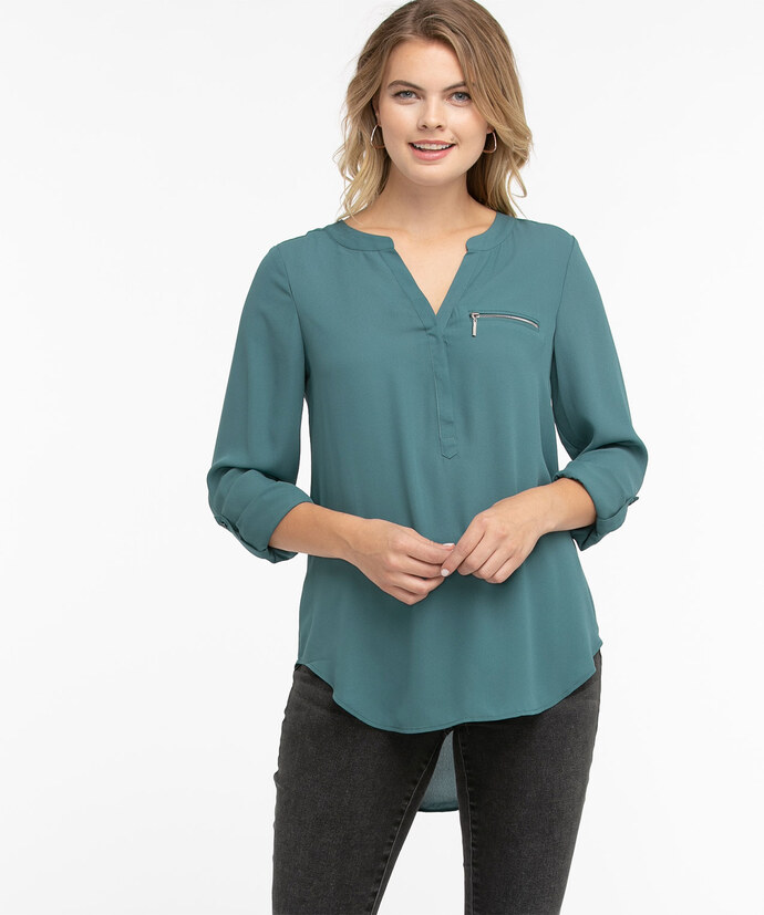 Roll Sleeve Henley Tunic Blouse Image 1