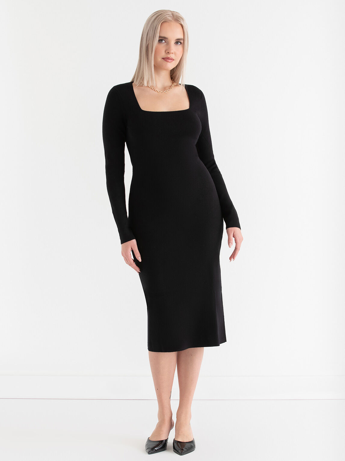 Black ribbed sweater dress top