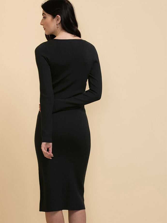Square Neck Ribbed Sweater Dress Image 5