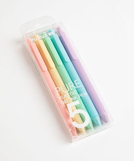 Pastel Gel Pen 5-Pack, Yellow/Pink/Blue/Purple/Green