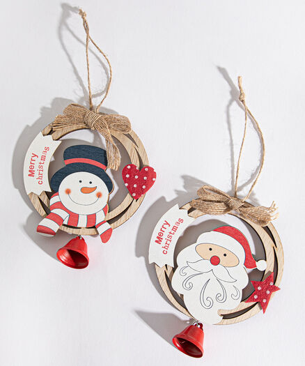 Wooden Christmas Ornament 2-Pack, Wood/Red/White
