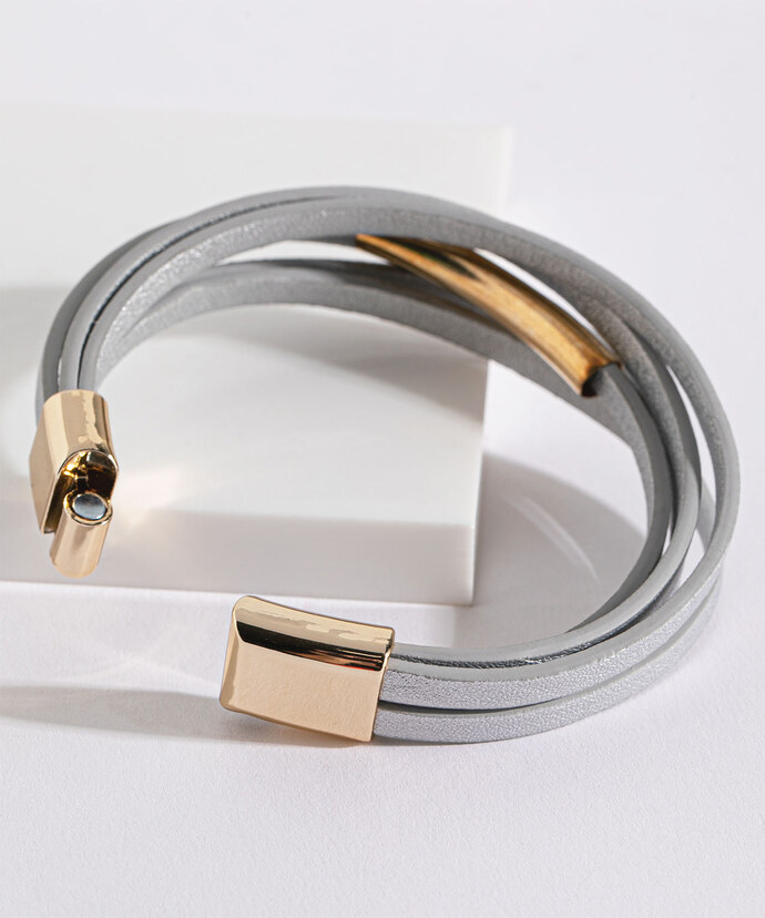 Grey Snap Bracelet /w Gold Bar Detail Image 2