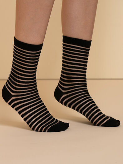 Sheer Stripe Lurex Crew Socks, Black