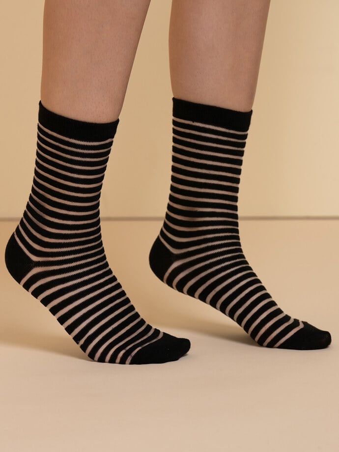 Sheer Stripe Lurex Crew Socks Image 1