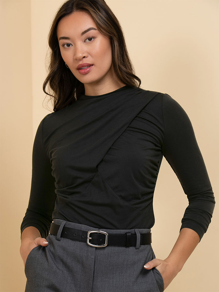 Long Sleeve Mock Neck with Ruching Detail Rickis