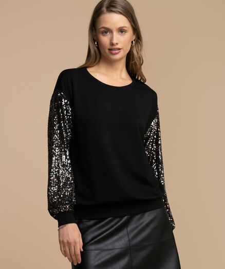 Sequin Sleeve Sweatshirt, Black