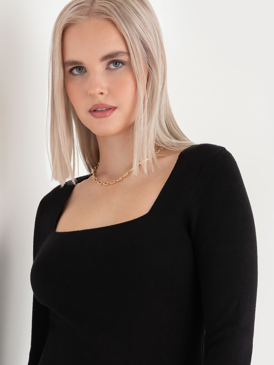 Square Neck Ribbed Sweater Dress Ricki s Size XL Black Onyx Colour