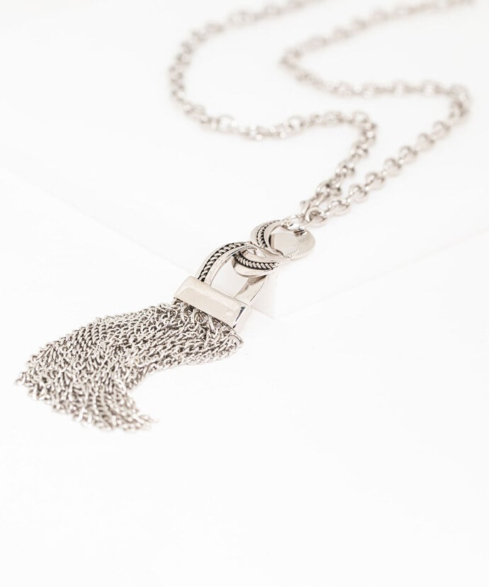 Silver Tassel Chain Link Necklace Image 1