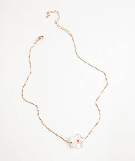 Clear Resin Flower Necklace, Gold