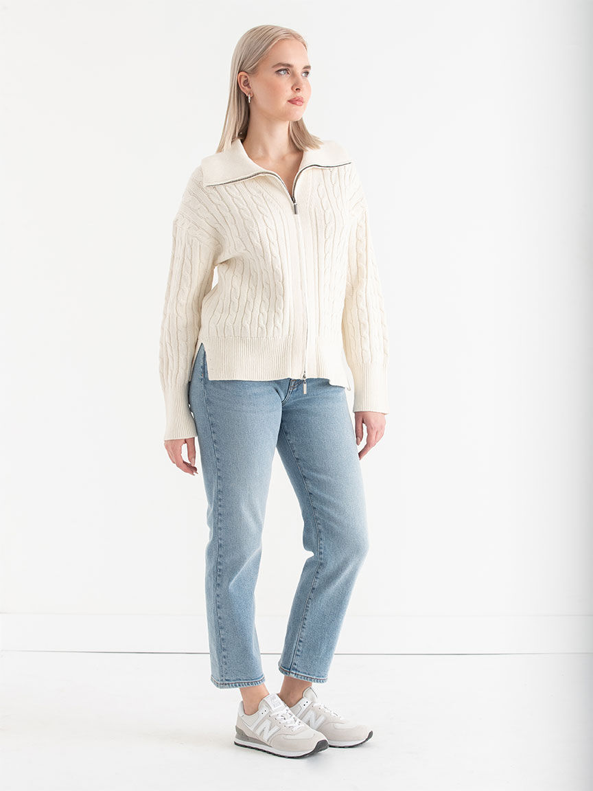 Cable knit zip front cardigan best sale