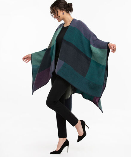 Cozy Colourblock Ruana, Teal/Purple/Navy Cozy Colourblock Ruana, Teal/Purple/Navy