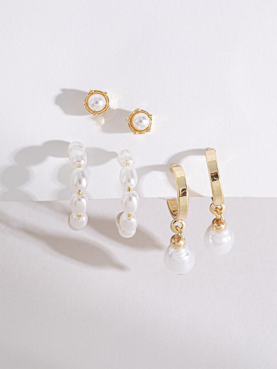 Gold and Pearls Earring Trio