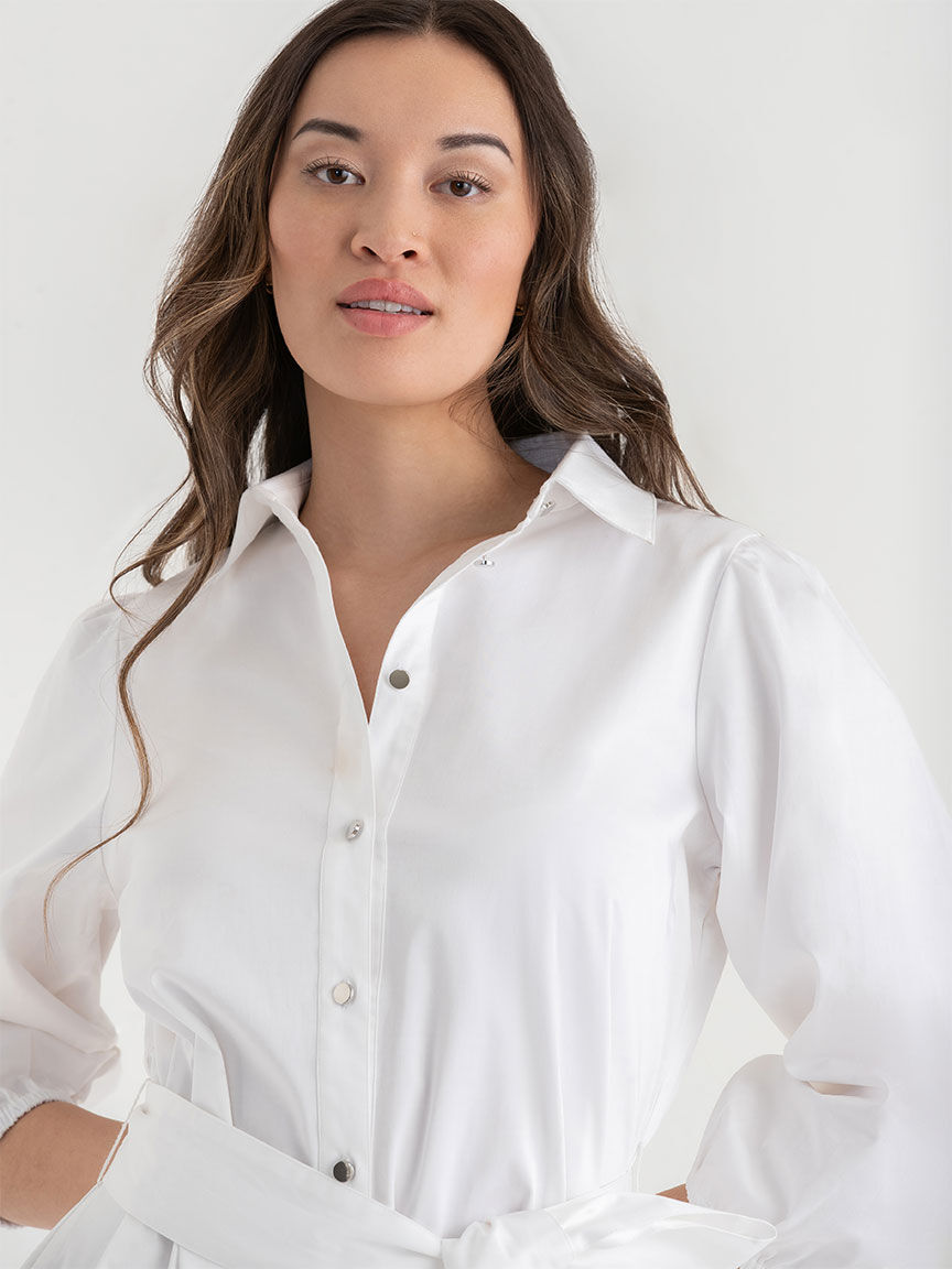White puff sleeve shirt dress sale