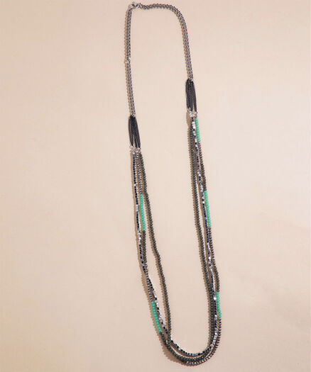 Long Layered Beaded Necklace, Blue/Teal