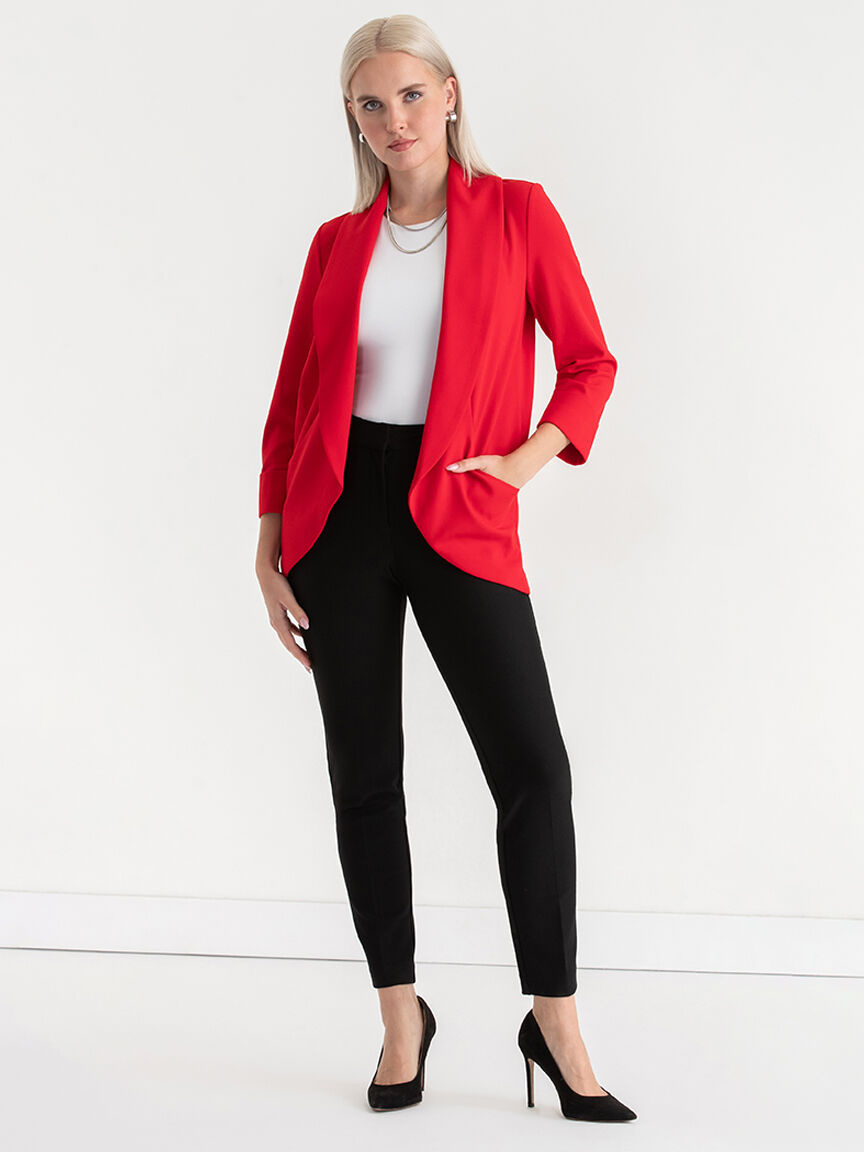 Red blazer black collar top
