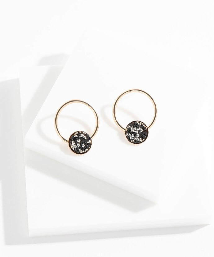 Gold Hoop Earring With Glitter Accent Circle Image 1