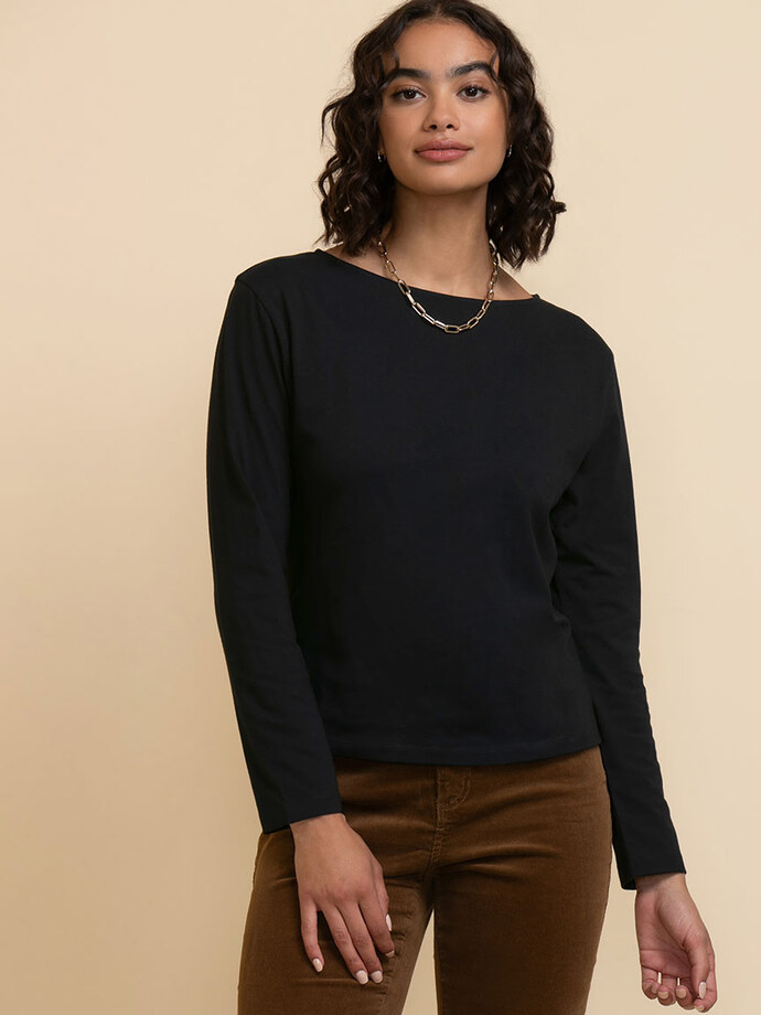 Long Sleeve Boat-Neck Top Image 4