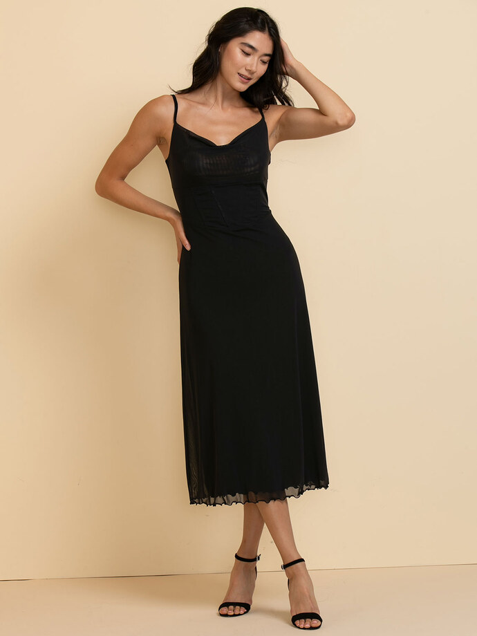 Strappy Mesh Cowl Dress Image 1