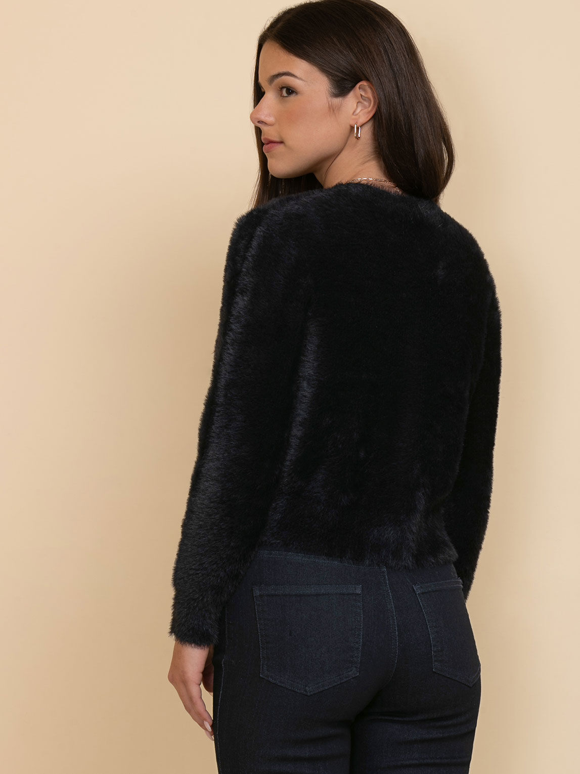 Black fur cardigan store